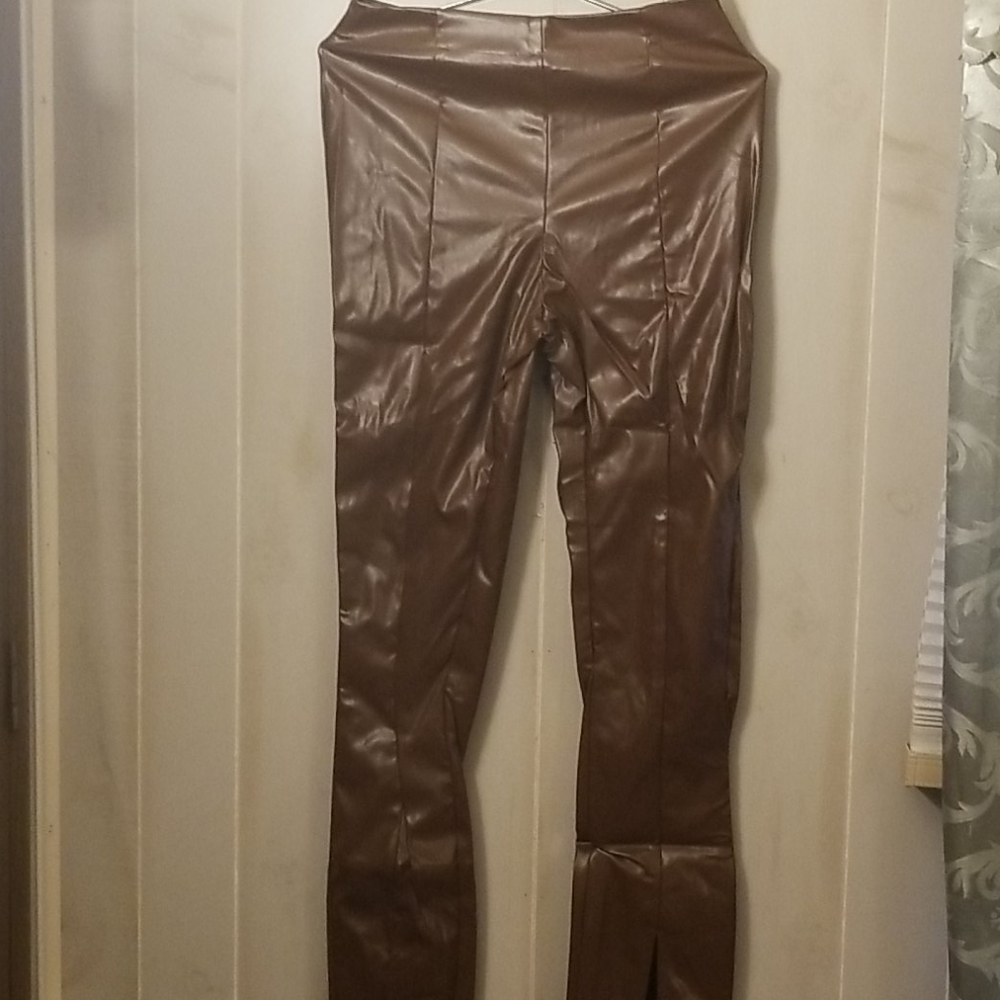 High waist slit hem PU leather